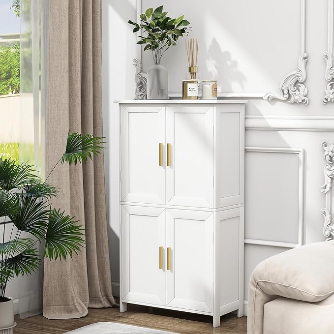 Bathroom Storage Floor Cabinet Freestanding Organizer with Adjustable Shelves for Bathroom Bedroom Laundry Room,4 Doors-NeatNest