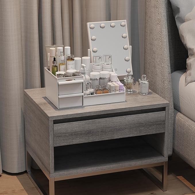 Makeup Organizer Countertop, Vanity Organizer with Drawers for Cosmetics, Skincare, Brushes, Perfume, Skincare Organizer for Vanity, Perfume Organizer for Dresser, Bathroom (White&2 Drawers)-NeatNest