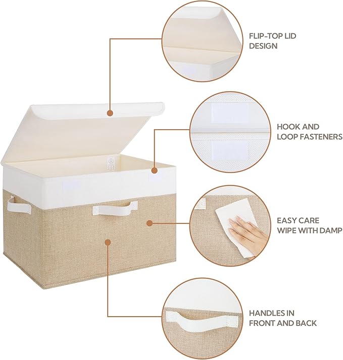 GRANNY SAYS Storage Boxes with Lids, Decorative Storage Bins, Shelf Baskets, Clothes Storage and Organization, White/Khaki, 2-Pack-NeatNest
