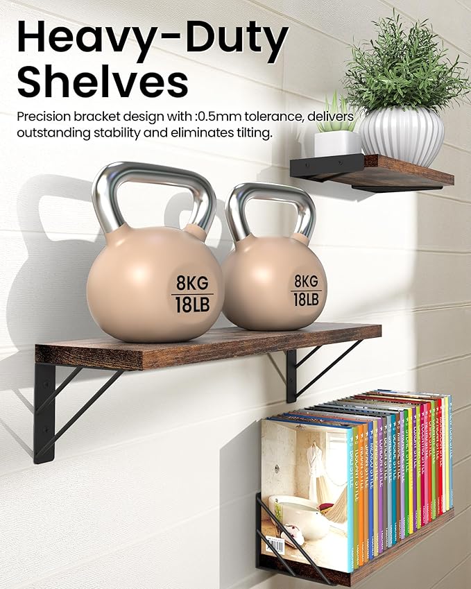 BAYKA Wall Shelves for Bedroom Decor, Floating Wall Shelves for Living Room Kitchen Storage, Wall Mounted Rustic Wood Floating Shelves for Kids Books,Corner Shelves for Bathroom(Set of 3)-NeatNest