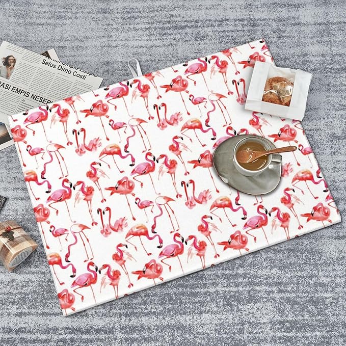 Cute Pink Flamingo Dish Drying Mat For Kitchen Counter, Super Absorbent Microfiber Dish Drying Pad, Kitchen Gadgets For Easy Clean Multi-Use Large 18"x24"-NeatNest
