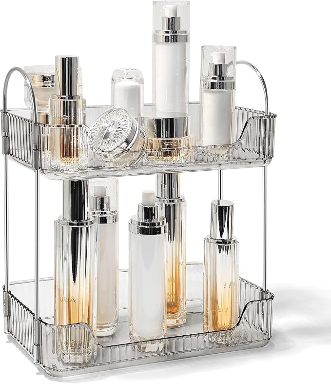 Bathroom Counter Organizer Countertop Storage Skincare Countertop Makeup Organizer Cosmetics Skincare Organizers Holder for Perfume-Grey-silver pole-NeatNest