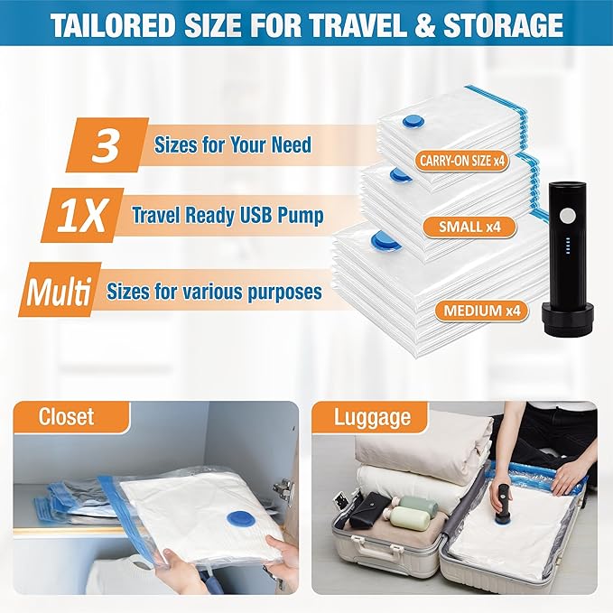 12 Space Saver Bags with Electric Pump-NeatNest