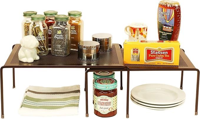 Deco Brothers Expandable Cabinet Shelf Organizer for Kitchen Cabinet and Counter, Bronze-NeatNest