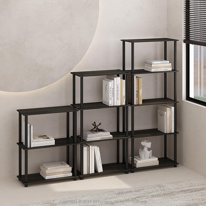 Furinno Turn-N-Tube 3-Tier Multipurpose Compact Bookcase, Espresso/Black-NeatNest