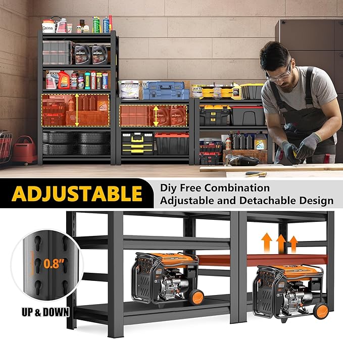 63" Heavy Duty Garage Shelving, 5-Tier Adjustable Storage Shelf, 2000lbs Capacity for Kitchen Garage Warehouse Organization-NeatNest