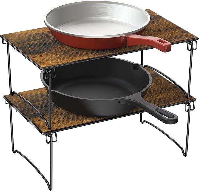 Deco Brothers Stackable Cabinet Shelf, 2 Pack, Rustic Brown-NeatNest