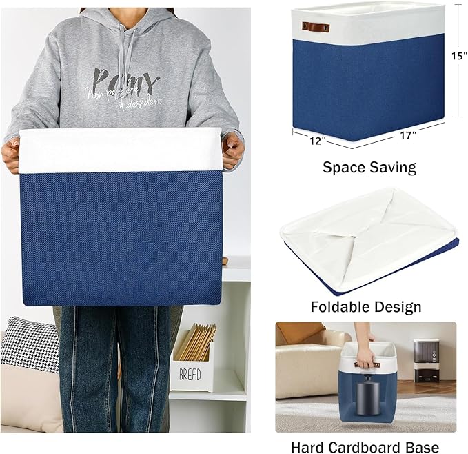 DULLEMELO Large Storage Basket 17"x12"x15",Fabric Organizer Bin for Storage Clothes, Toys, Books,Storage Bin with Handles for Bedroom, Closet, Nursery (White&Blue,1 Pack)-NeatNest