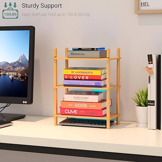 Bamboo Rack | Tool-Free Expandable (2-6 Tiers) | Kitchen Spice Organizer & Office Breakroom Snack/Cup Storage (Natural Bamboo)(Powered by Gogogo) (Natural, 15.6" W(3 Tier))-NeatNest