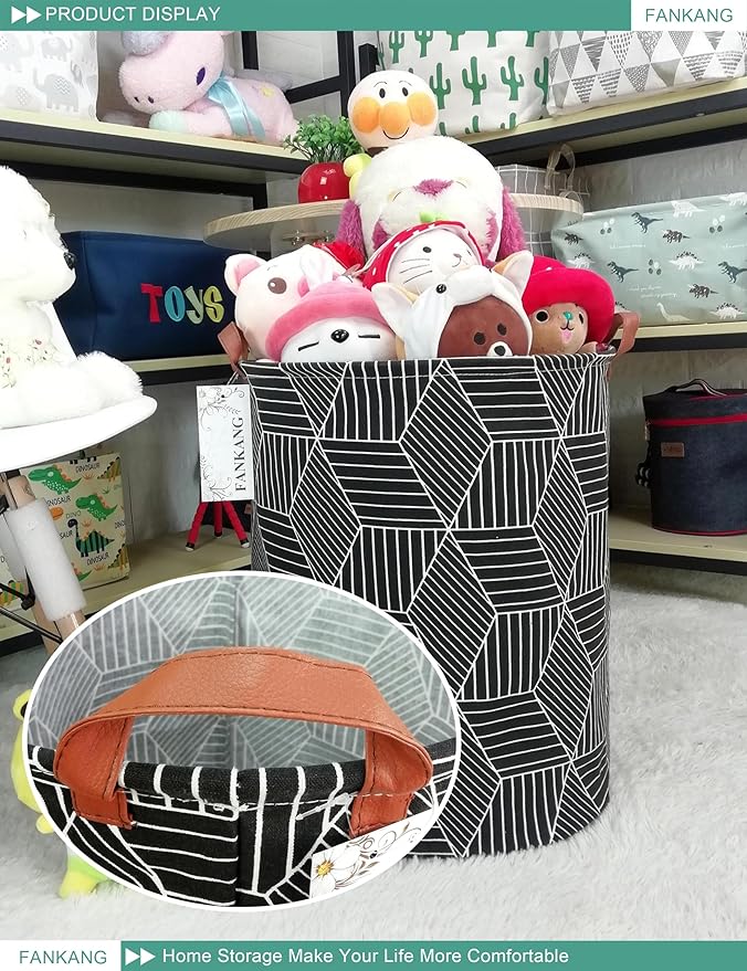 FANKANG Storage Basket, Nursery Hamper Canvas Laundry Basket Foldable with Waterproof PE Coating Large Storage Baskets for Kids Boys and Girls, Office, Bedroom, Clothes,Toys(Black Magic cube)