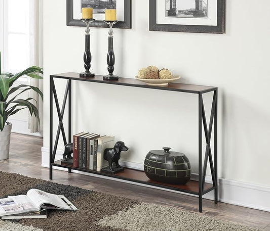 Convenience Concepts Tucson Console Table 47.25" - Modern Sofa Table with Storage Shelf, Entryway Hall Table for Living Room, Cherry/Black-NeatNest