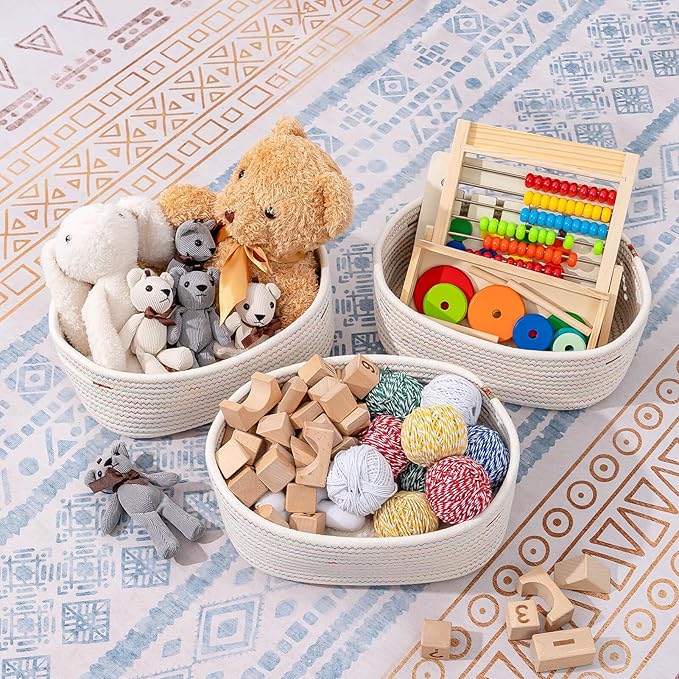 CubesLand Small Woven Baskets,Cute Baskets or Shelf Set 2,Cube Organizer Basket Bin,Soft Toys Storage Basket,Baby Nursery Basket Bin,Home Decor 12"D x 8"W x 5"H Rainbow Stitches-NeatNest