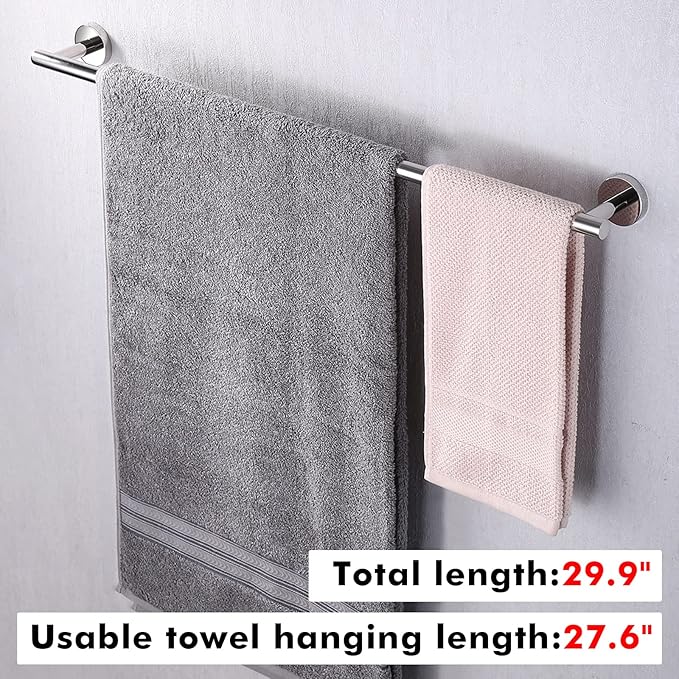 KES 27.6 Inches Bathroom Towel Bar Shower Hand Towel Holder Hanger SUS304 Stainless Steel RUSTPROOF Wall Mount Polished Steel, Total Length 29.9 Inch, A2000S75