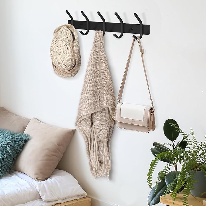 GlazieVault Black Coat Rack Wall Mount - Stainless Steel Coat Hooks for Wall (2 Pack) - Heavy Duty Coat Hanger Wall Mount for Hat Towel Jacket Clothes for Bathroom Door Hooks-NeatNest