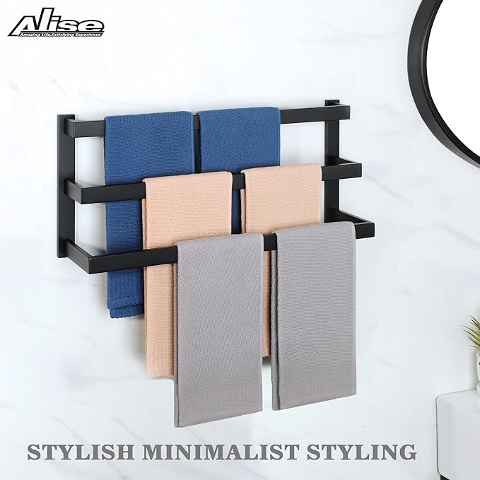 Alise Bath 3 Towel Bars Towel Racks for Bathroom Lavatory Wall Mount,Towel Hanger SUS304 Stainless Steel Towel Holder Towel Rail 23.2 Inch,Matte Black,GOY003-B