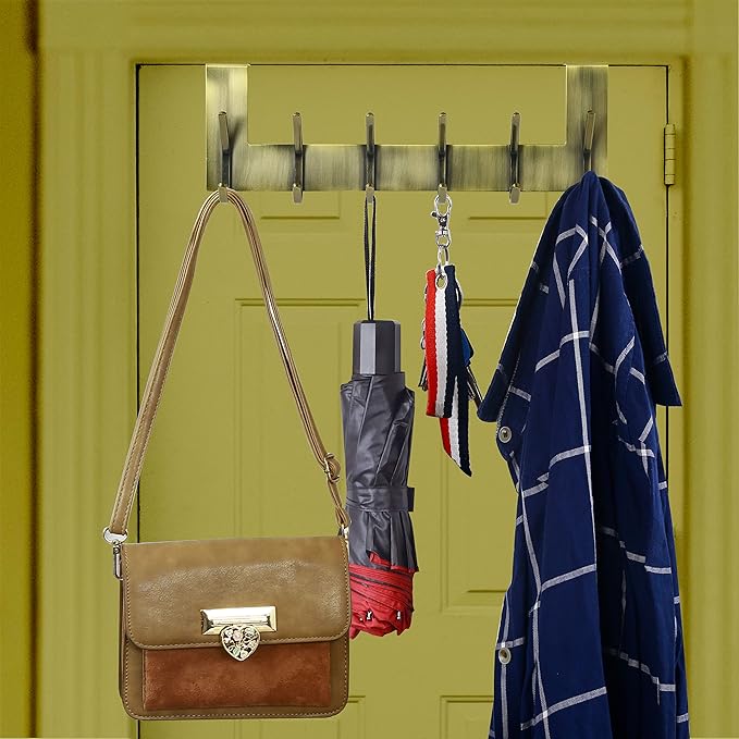 WEBI Over The Door Hooks for Hanging,Over The Door Towel Rack,Over Door Coat Hanger Over Door Coat Rack for Hanging Towels,Hats,Clothes,Behind Back of Bathroom,Bronze