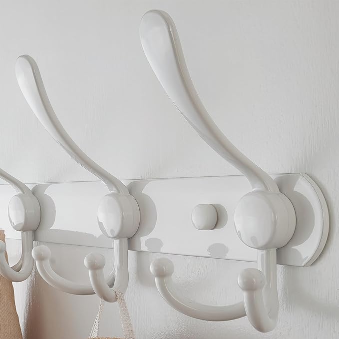 Dseap Wall Mounted Coat Rack - 5 Tri Hooks, Heavy Duty, Stainless Steel, Metal Coat Hook Rail for Coat Hat Towel Purse Robes Mudroom Bathroom Entryway,White-NeatNest