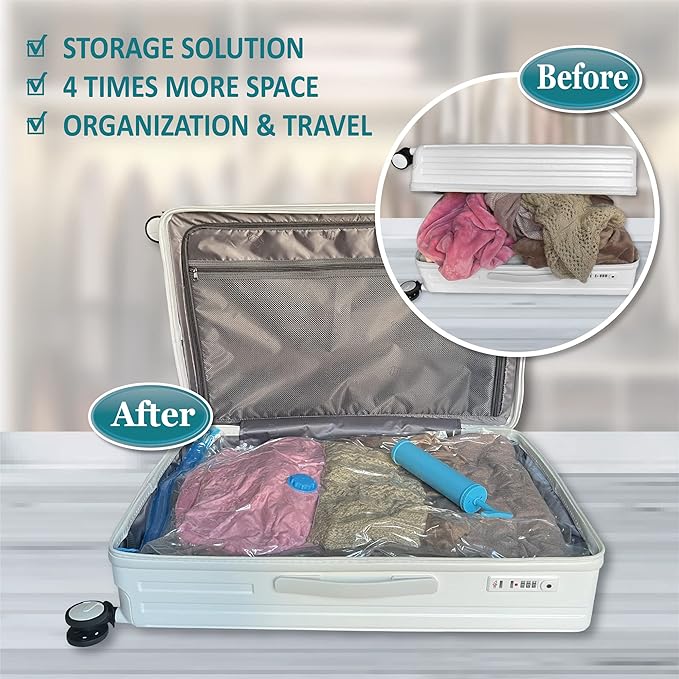 Space Saver Vacuum Storage Bags, 6 Pack Jumbo Space Saver Bags with Pump, Storage Vacuum Sealed Bags for Clothes, Comforters, Blankets, Bedding (Jumbo)-NeatNest