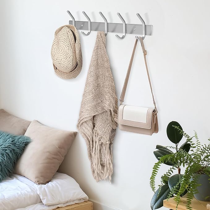 GlazieVault Coat Rack Wall Mount - Stainless Steel (2 Pack) - Heavy Duty Hooks for Hat, Towel, Robes, Jacket, Clothes - Bathroom, Entryway Hanger (Silver J)-NeatNest