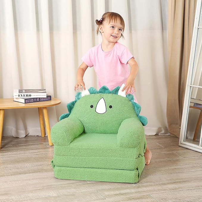 Foldable Kids Sofa, Triceratops Toddler Couch With Tri Folding Foam Cushions, Comfy Couch for Ages 18 Months and Up-NeatNest