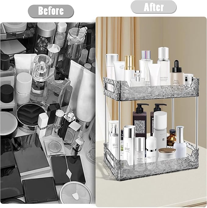 2-Tier Bathroom Counter Organizer Countertop Storage, Dresser Organizer Vanity Tray for Makeup, Perfume Organizer Cosmetics Skincare Shelf - Grey-NeatNest