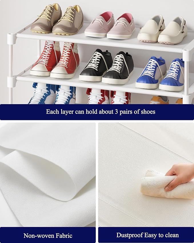 Kitsure Shoe Rack - Non-Woven Shoe Rack Shelf, Shoe Organizer for Closet, Entryway, Garage & Corridor, Stackable Shoe Shelves, Medium, White