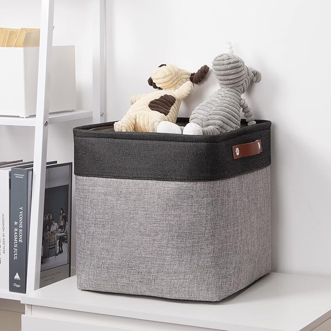 DULLEMELO Cube Basket for Storage, Collapsible Fabric Cube for Organizing, Storage Cube for Closet, Laundry, Nursery, Shelves, Decorative Basket for Gifts Empty (Black&Gray)-NeatNest