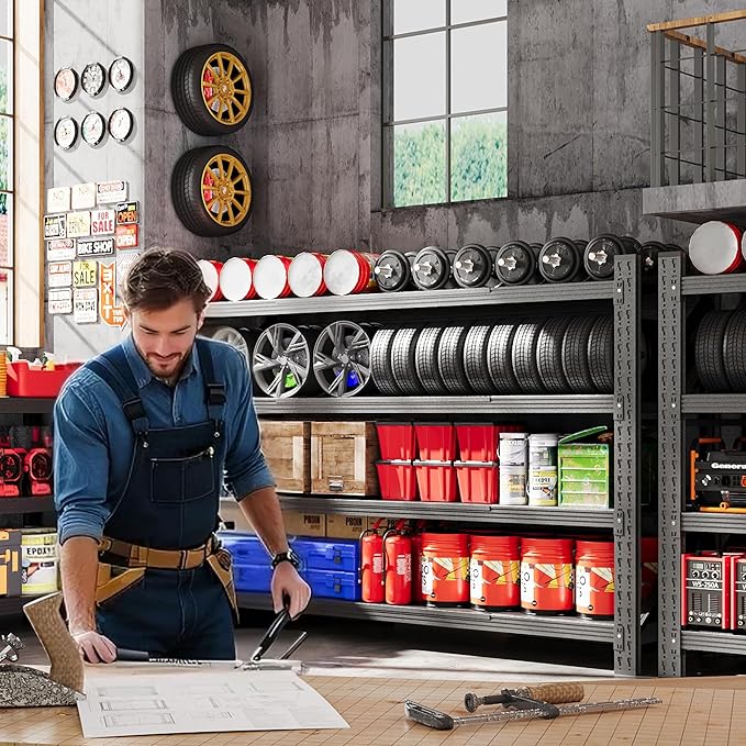 3000LBS Metal Storage Shelves, 48” W Heavy Duty Garage Shelving Units, 4 Tier Storage rack shelf, Steel Industrial Shelving , Adjustable Standing Shelf for Basement/Warehouse 48"W x 24"D x 70"H, Black-NeatNest