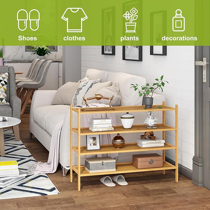 BMOSU 4-Tier Bamboo Extended Shoe Rack Premium Stackable Shoe Shelf Storage Organizer for Hallway Closet Living Room Entryway Organizer(Natural)-NeatNest