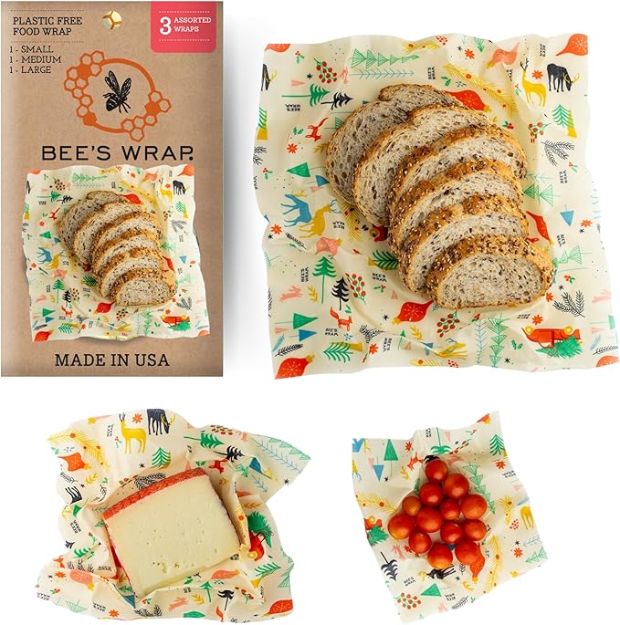 Bee's Wrap Beeswax Wraps for Food - Winter Wonderland 3 Pack (S, M, L) Made in USA Reusable & Organic Food Wraps, Sandwich Wrap & Bowl Covers - Eco-Friendly Alternative to Aluminum Foil & Plastic Wrap-NeatNest