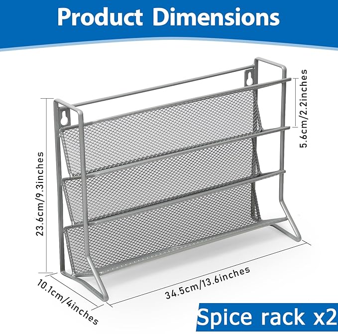 2PCS 4Tier Spice Rack for Counter Free Standing,Spice Rack for Inside Cupboard Hanging Wall Mounted Spice Seasoning Organiser Spice Jars Bottle Organizer for Kitchen Pantry(Silver)-NeatNest