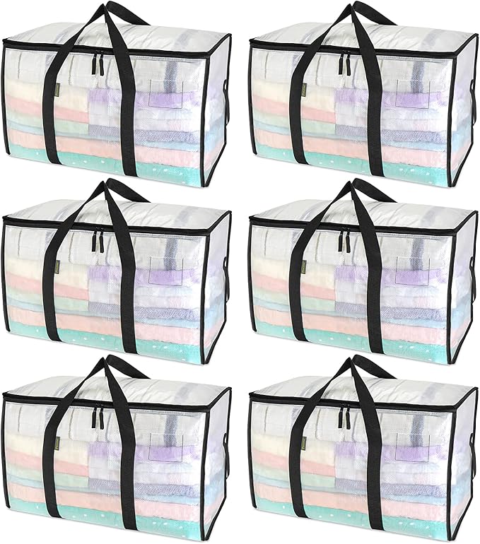 BALEINE 6-Pack Oversized Moving Bags with Reinforced Handles, Heavy-Duty Storage Tote for Clothes, Moving Supplies (Clear, 6-Pack)-NeatNest