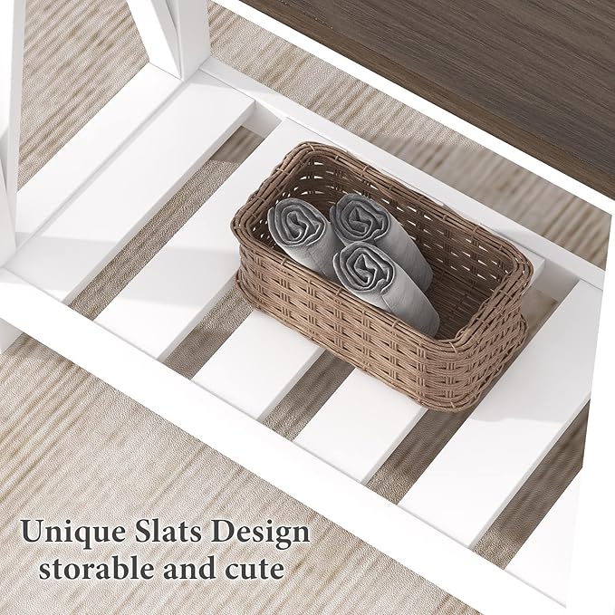 ChooChoo Farmhouse End Table, Narrow Side Table, Slim End Table with Storage Shelf for Small Spaces, Rustic Nightstand, for Living Room, Bedroom White-NeatNest