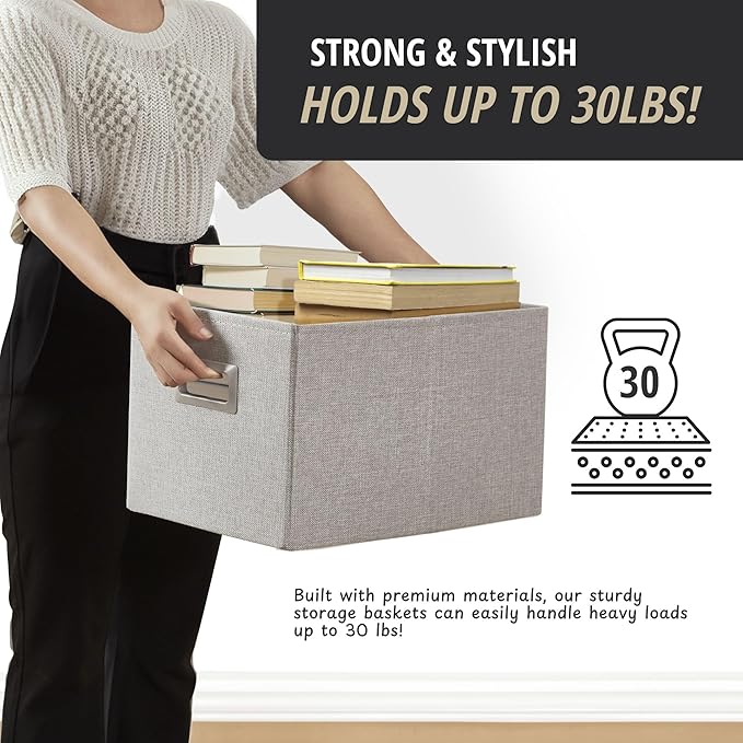 DECOMOMO Storage Bins for Shelves Robust Fabric Closet Bins for Shelves Toy Storage Clothes Books (Pack of 3 – Light Grey)-NeatNest