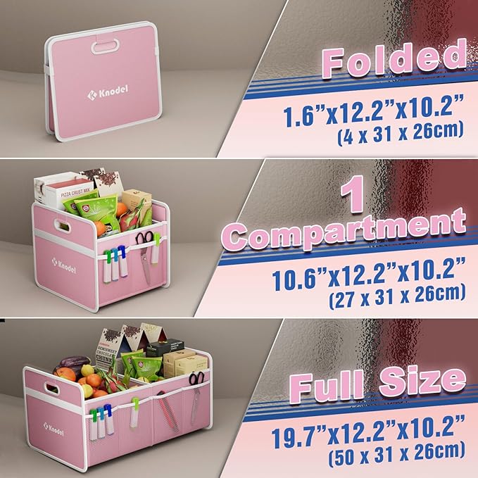 K KNODEL Car Trunk Organizer, Foldable Organizer for Car, Automotive Consoles & Organizers, Storage with Reinforced Handles (Small, Pink)-NeatNest