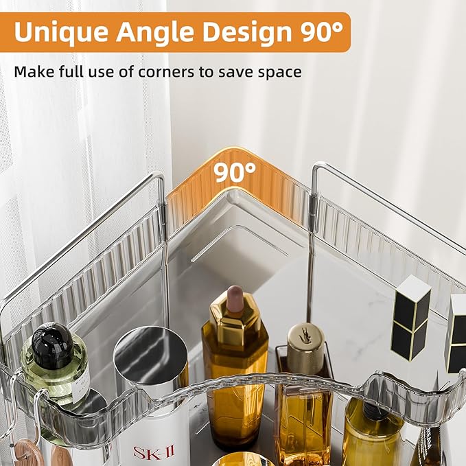 Makeup Organizer for Vanity 2 Tier Bathroom Organizers and Storage Countertop with Hooks Skin Care Exquisite Vanity Organizers Corner Bathroom Counter Storage-Cray-NeatNest