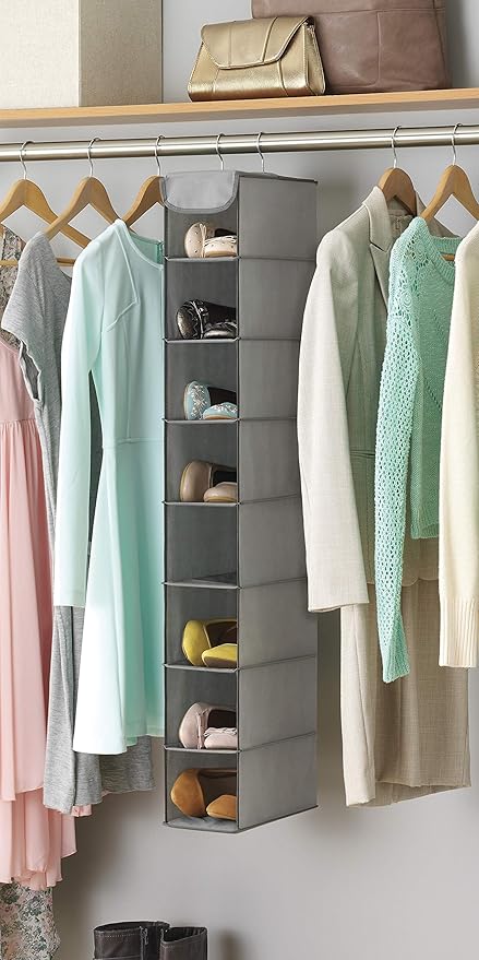 Whitmor Hanging Shoe Shelves - 8 Section - Closet Organizer - Grey-NeatNest