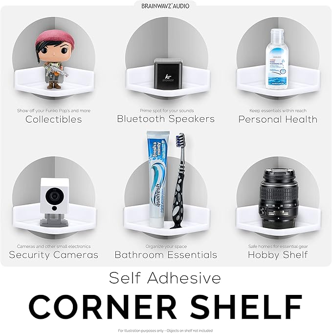 Mini Corner Shelf Mount for Security Cameras, Baby Monitors, Speakers, Plants & More, Universal Holder, Strong Adheasive, Easy to Install, No Mess, Screwless by Brainwavz (White)-NeatNest