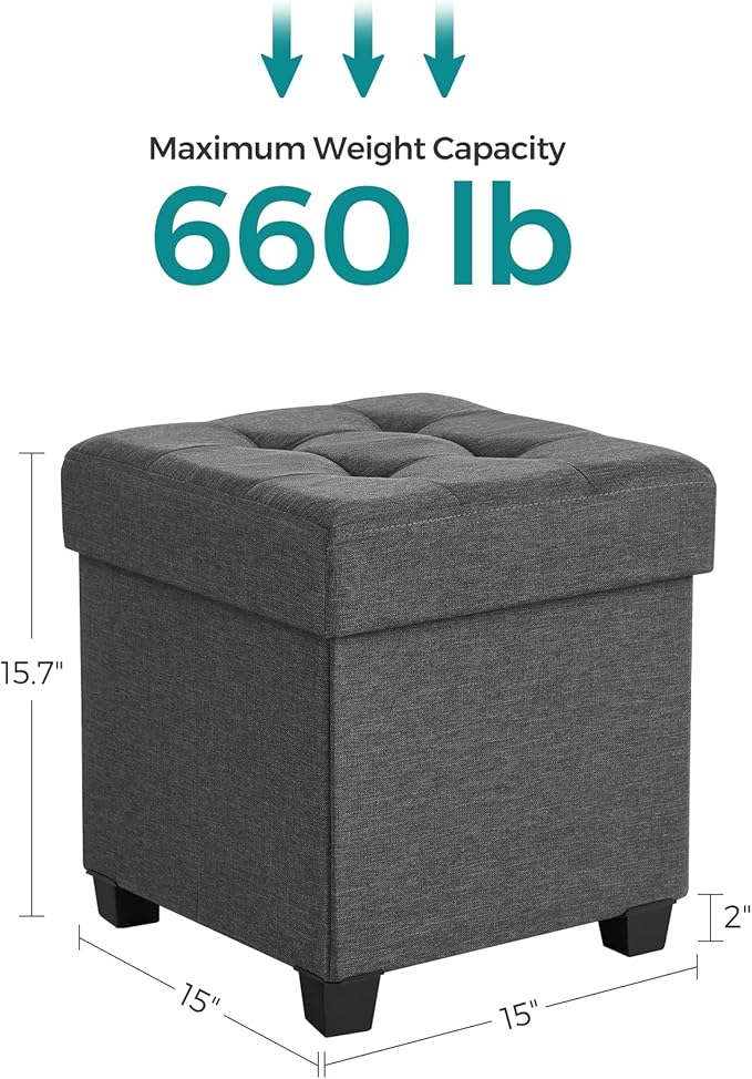 SONGMICS 15 Inches Cube Storage Ottoman, Bedroom Bench with Storage, Foot Stool with Feet, Holds Up to 660 lb, Dark Gray ULSF14GYZ-NeatNest