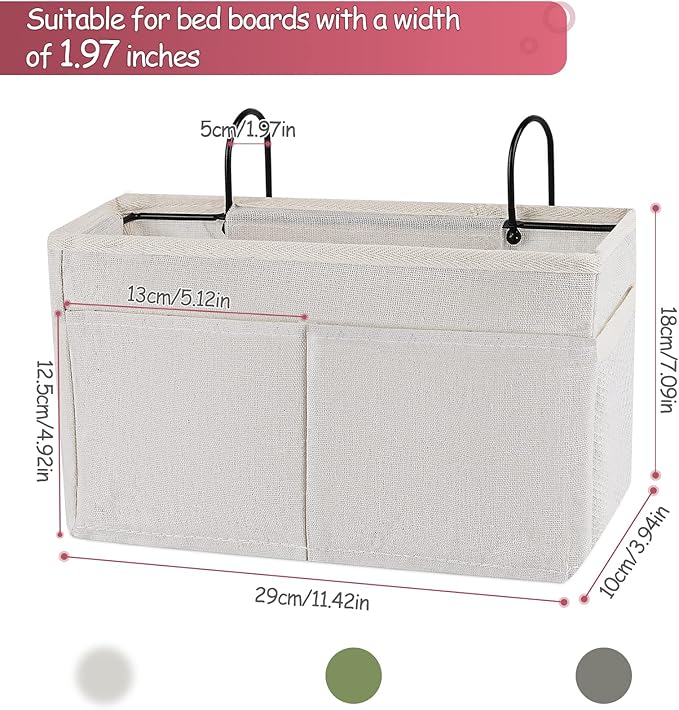 Bedside Caddy Hanging Storage with Water Bottle Holder for Bunk Bed Hospital Bed Dorm Rooms (White)-NeatNest