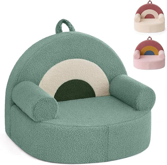 Blissful Diary Toddler Chair Comfy, Foam Kids Chair with Soft Teddy Plush, Toddler Reading Chair with Cute Arclet Designs- Sage Green-NeatNest