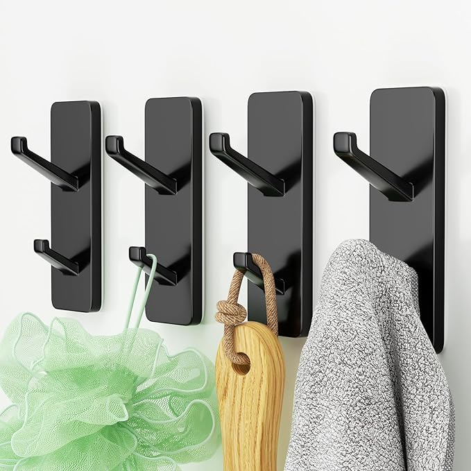 10-Pack Wall Hooks for Coat Towel: 13LB Adhesive Door Hanger Stick on, Black