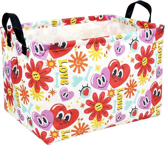 Easter Basket for Gifts Empty Cute Heart Large Gift Basket Decorative Storage Bin for Kid and Baby Room Décor (Cartoon Love)-NeatNest