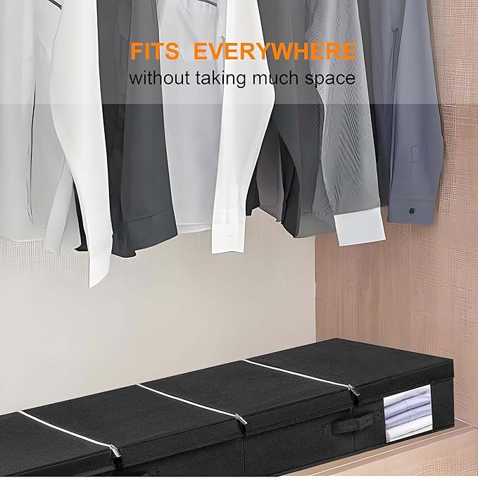 Under Bed Storage Containers, Black Large Capacity Closet Organizer for Blanket, Clothing, Comforter, Pillows, Ultra-thick Breathable Zippered Storage Bag-NeatNest