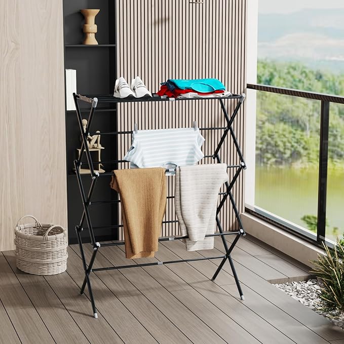 Drying Rack for Laundry, Foldable Clothes Drying Rack, Small Collapsible Dry Rack for Clothes, Use for Indoor & Outdoor Drying Clothes, Black 40"x29"x14.5"