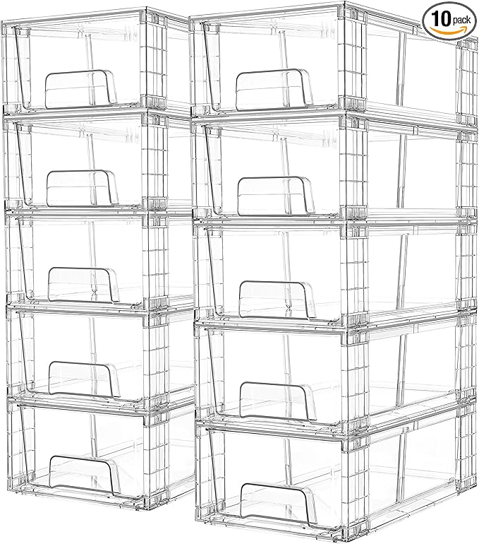 Vtopmart 10 Pack Stackable Storage Drawers,Clear Acrylic Drawer Organizers with Handles, Easily Assemble Containers for Fridge, Bathroom,Kitchen Undersink,Cabinet,Pantry Organization and Storage-NeatNest