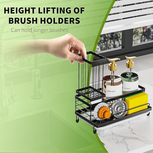 Cisily Large Capacity Kitchen Sink Caddy Organizer, Rustproof Non-Slip Sponge Holder With Dish Brush Holder Organizer, Kitchen Organization and Storage, Essentials Accessories for Countertop-NeatNest