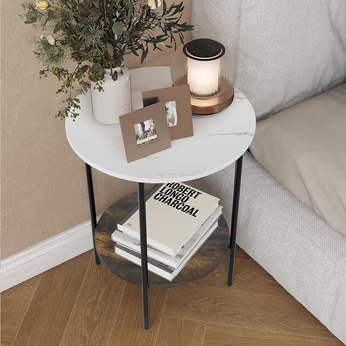 End Tables Living Room - Sturdy SideTable with Metal Frame, Modern Small Sofa & Bedside Table,Multi-Functional Round Coffee Table for Bedroom, Balcony, Sofa, Gym,Office