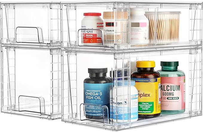 Vtopmart 6 Pack Clear Stackable Storage Drawers,Easy to Assemble Bathroom Organizers and Storage with handles,Plastic Drawers for Kitchen Pantry,Cabinet,Under Sink Organization-NeatNest