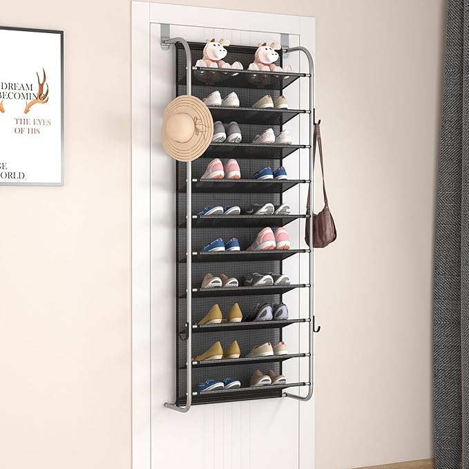 10 Tier Shoe rack Hanging Shoe Storage the door shoe rack for Closet Pantry Over The Door Shoe Organizer Wall Floating Shelves (Gray, 10 Tier)-NeatNest